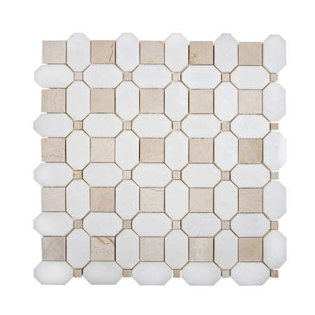 Apollo Tile Sample, Crema Ocatogon & Thassos Dot 12.2"x12.2" Marble Mosaic Tile APLVL99S11EC57 Sample